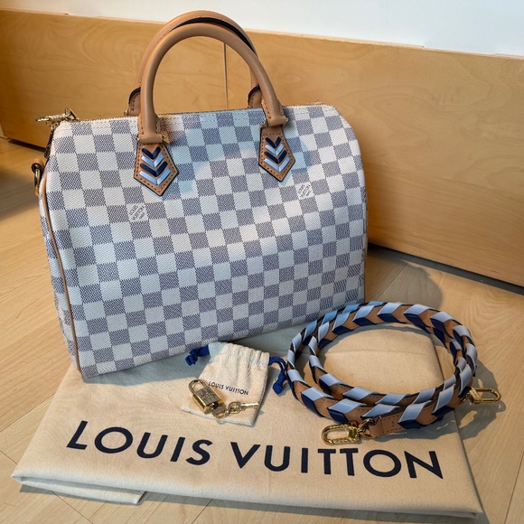 LOUIS VUITTON SPEEDY BANDOULIÈRE 30 DAMIER AZUR BLEU **NIB, FULL SET** - Picture 1 of 16